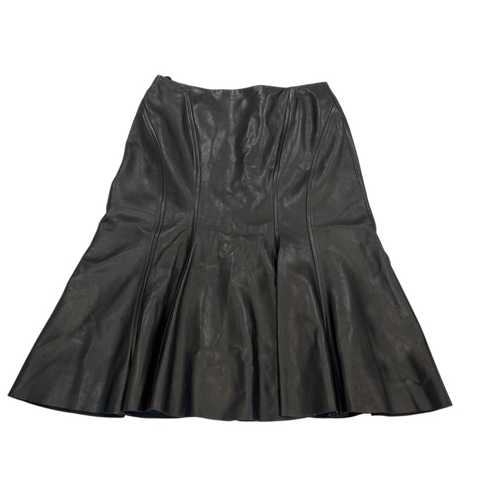 Ralph Lauren Black Label Lambskin Leather Skirt Nwt  2  Fitted Flare Aline Black